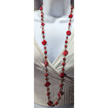 Mermaidcore Beachy Red Shell And Gem Beaded Necklace