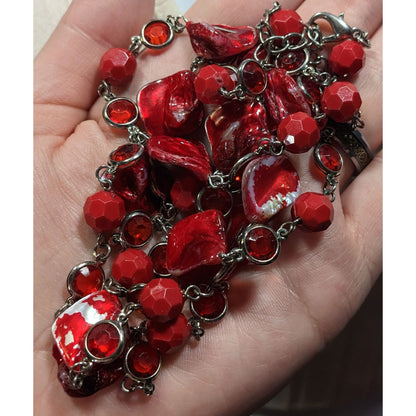 Mermaidcore Beachy Red Shell And Gem Beaded Necklace