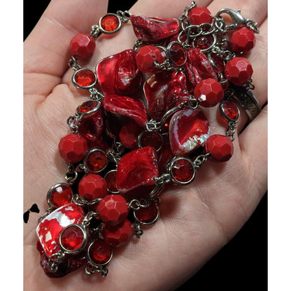 Mermaidcore Beachy Red Shell And Gem Beaded Necklace