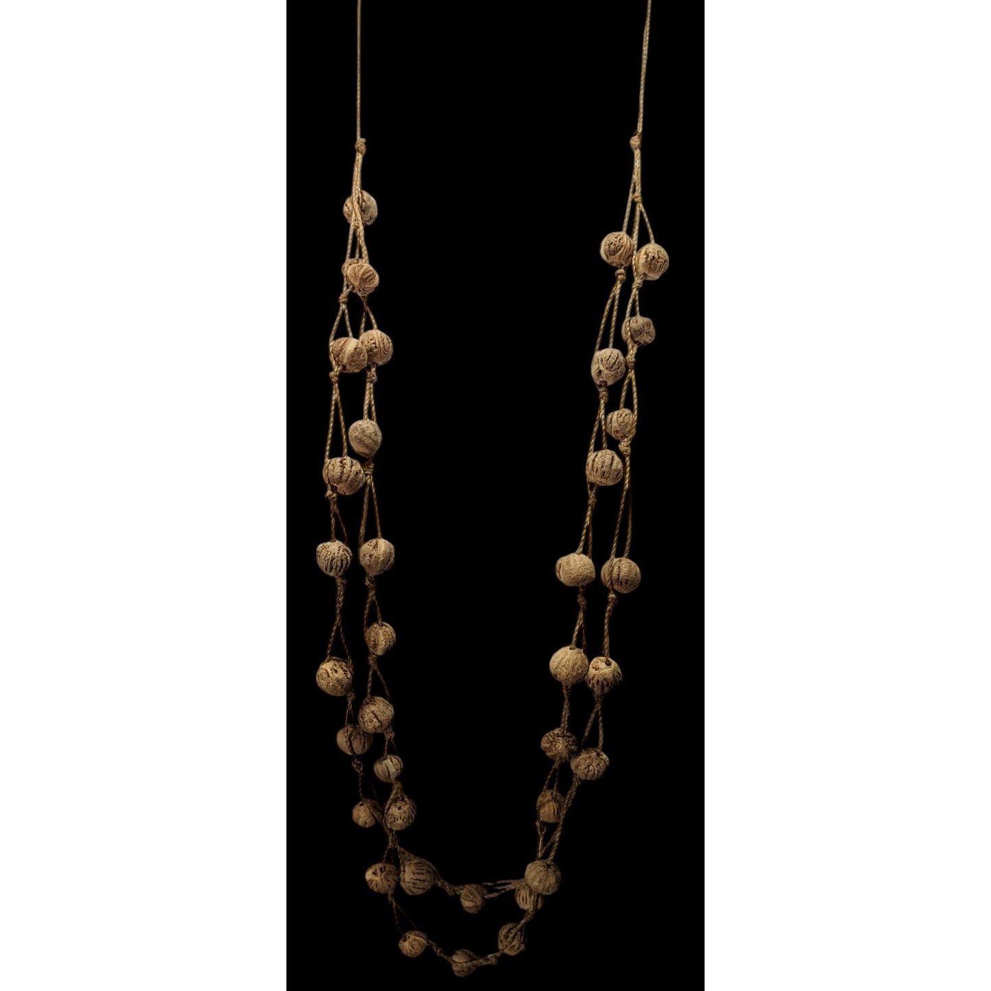 Rustic Natural Seed And Twine Tan Beaded Multilayer Necklace