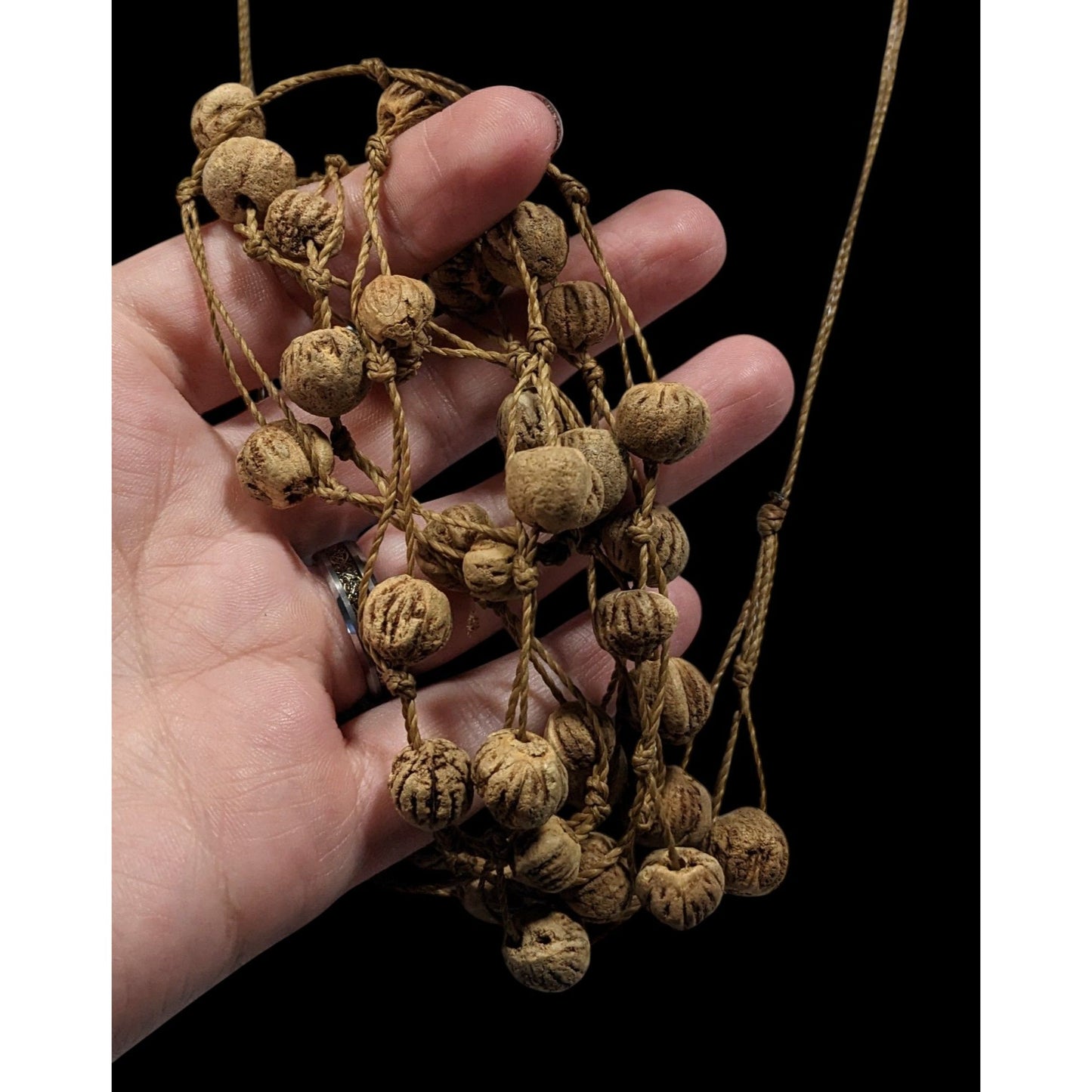 Rustic Natural Seed And Twine Tan Beaded Multilayer Necklace