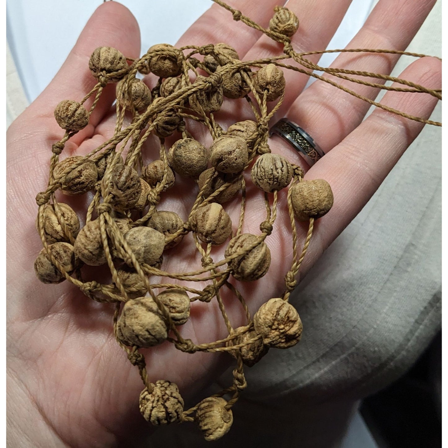 Rustic Natural Seed And Twine Tan Beaded Multilayer Necklace