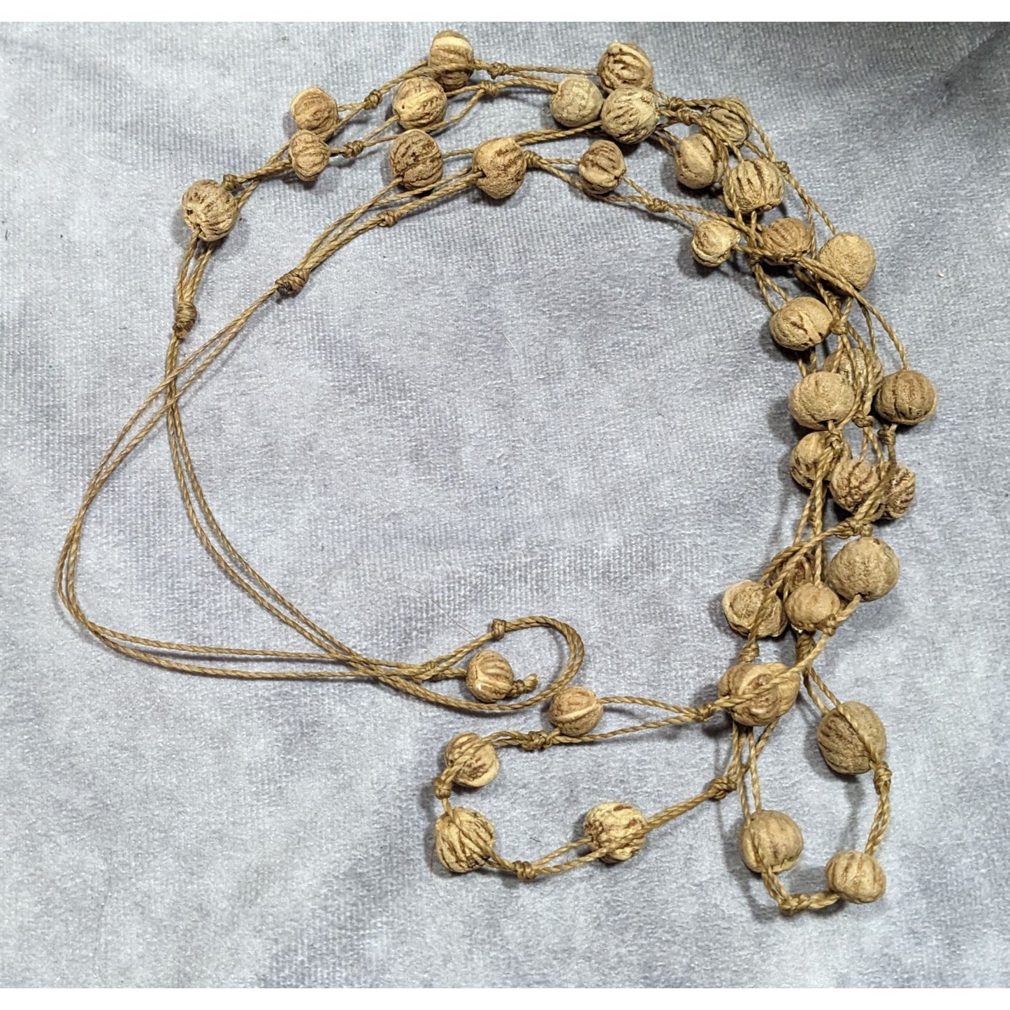 Rustic Natural Seed And Twine Tan Beaded Multilayer Necklace