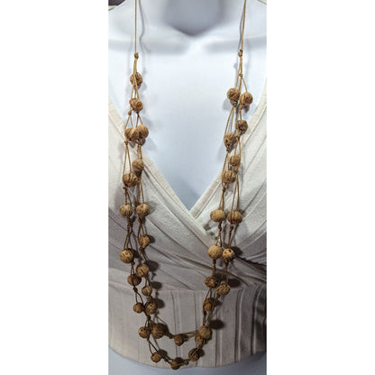 Rustic Natural Seed And Twine Tan Beaded Multilayer Necklace
