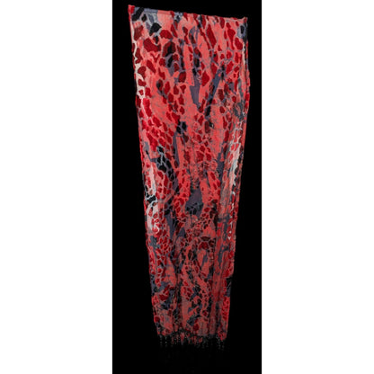 Gothic Red And Black Abstract Velvet Burnout Beaded Fringe Scarf