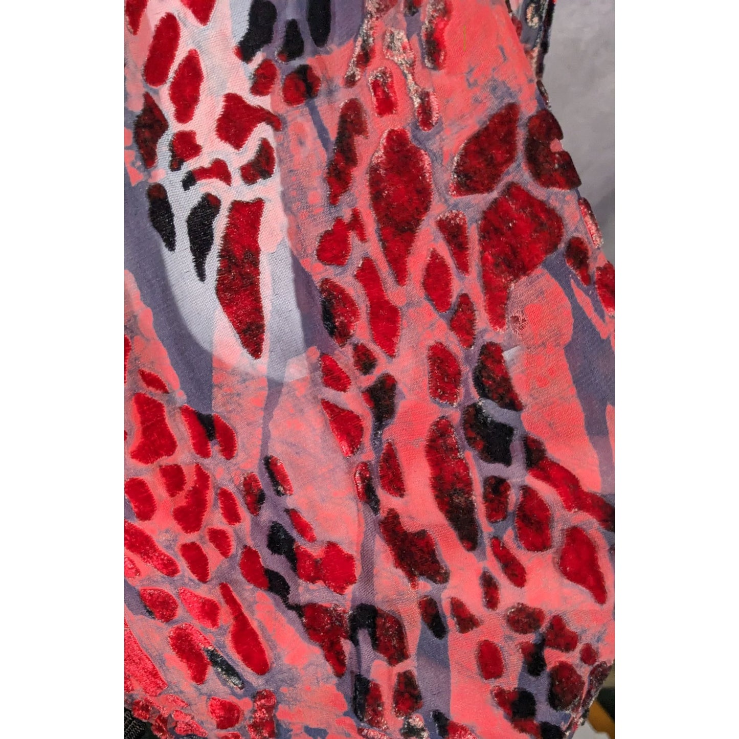 Gothic Red And Black Abstract Velvet Burnout Beaded Fringe Scarf