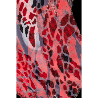 Gothic Red And Black Abstract Velvet Burnout Beaded Fringe Scarf