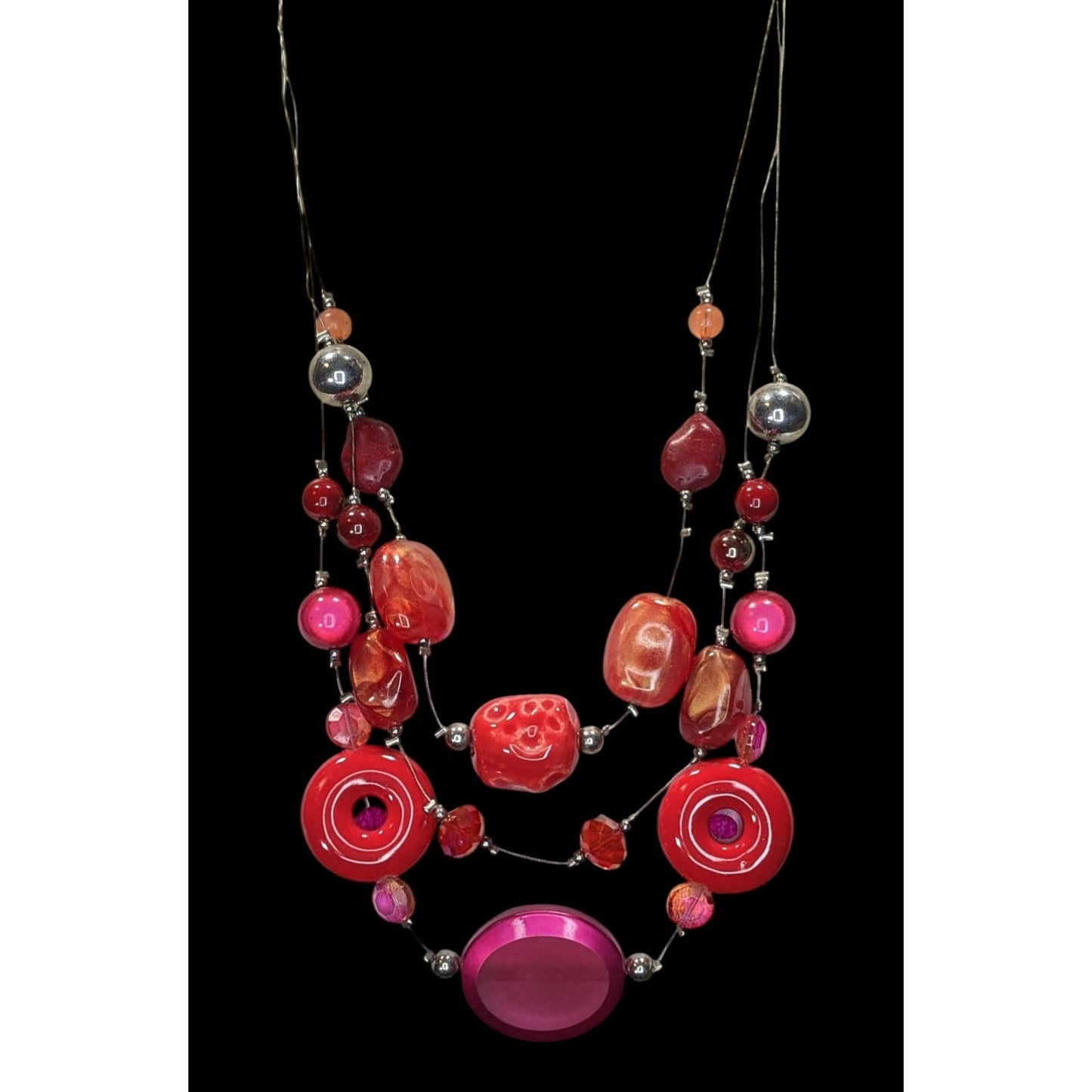 Funky Layered Red & Pink Beaded Statement Necklace