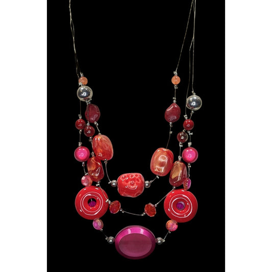 Funky Layered Red & Pink Beaded Statement Necklace