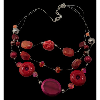 Funky Layered Red & Pink Beaded Statement Necklace