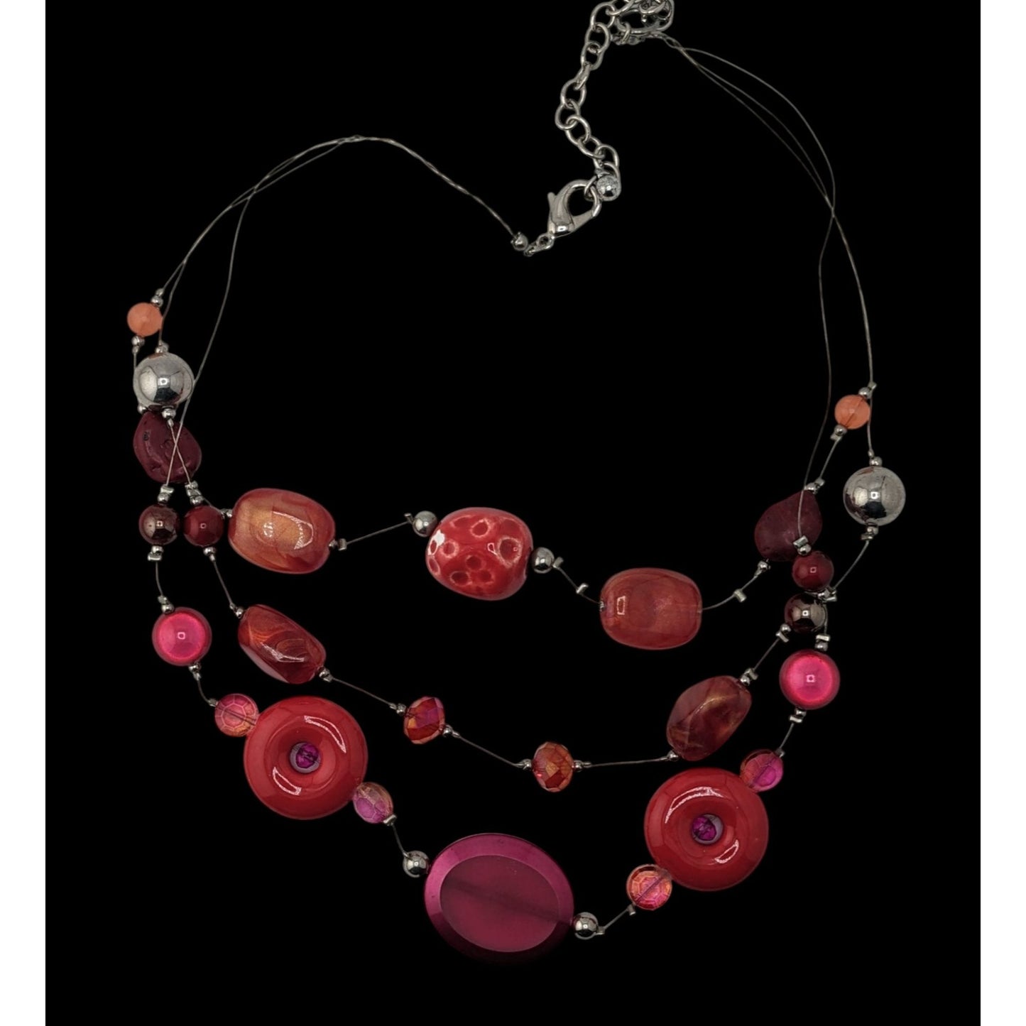 Funky Layered Red & Pink Beaded Statement Necklace