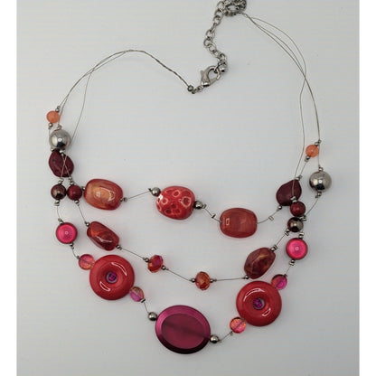 Funky Layered Red & Pink Beaded Statement Necklace