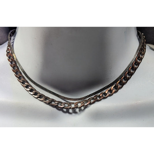Silver And Copper Tone Multilayer Chain Necklace