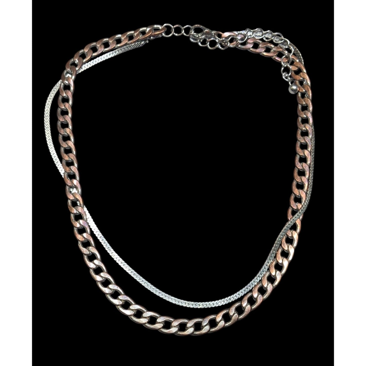 Silver And Copper Tone Multilayer Chain Necklace