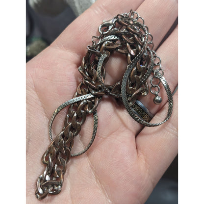 Silver And Copper Tone Multilayer Chain Necklace