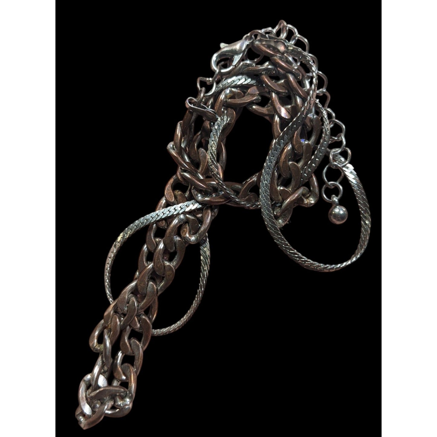 Silver And Copper Tone Multilayer Chain Necklace