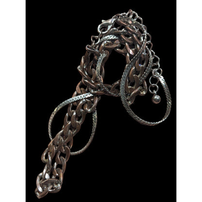 Silver And Copper Tone Multilayer Chain Necklace