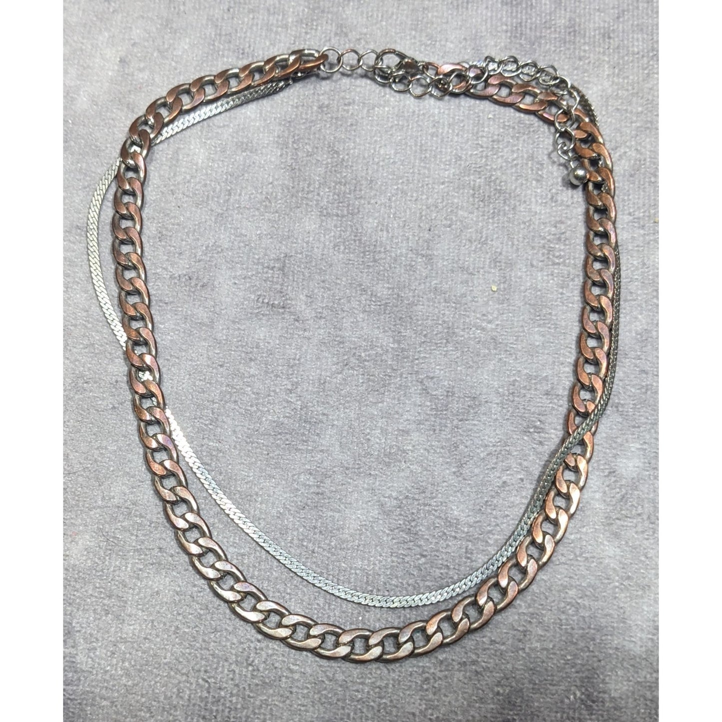 Silver And Copper Tone Multilayer Chain Necklace