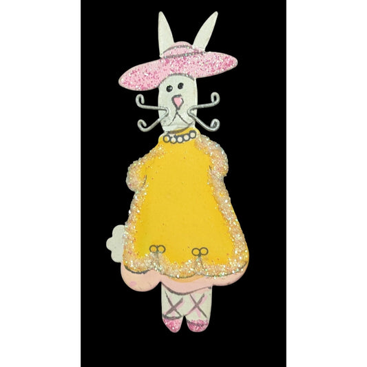 Vintage Easter Bunny In Yellow Dress Spring Themed Brooch