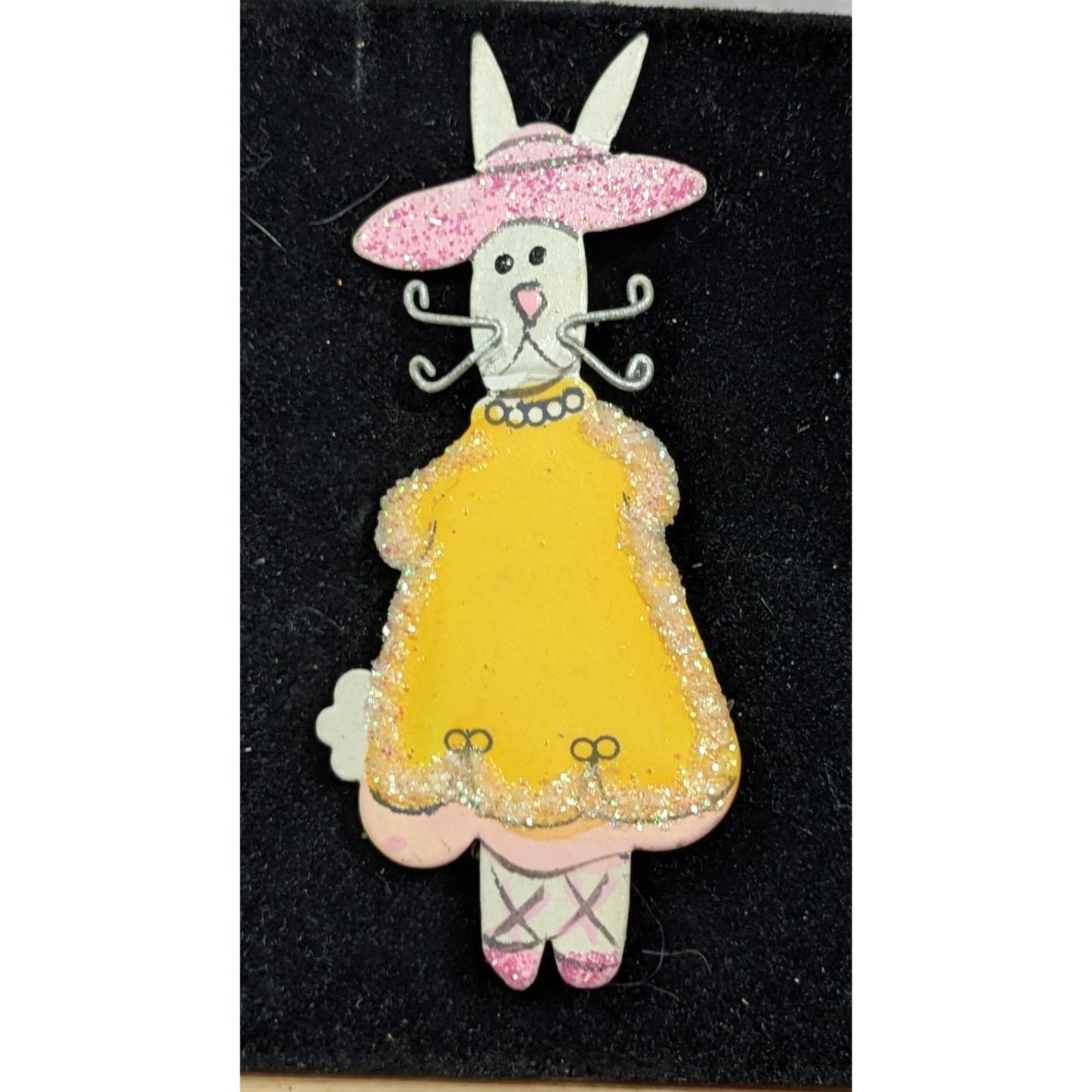 Vintage Easter Bunny In Yellow Dress Spring Themed Brooch