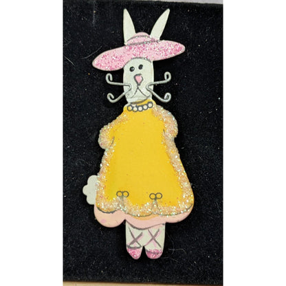 Vintage Easter Bunny In Yellow Dress Spring Themed Brooch