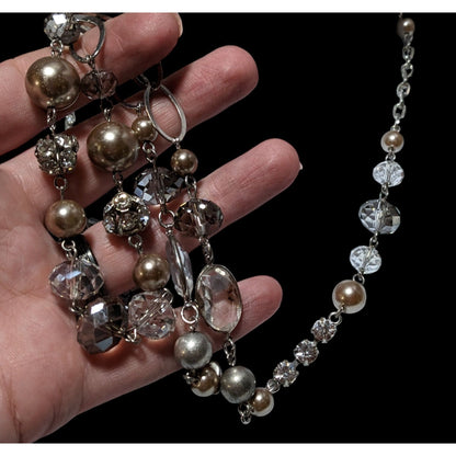 Glam Faceted Glass Pearl Beaded Necklace