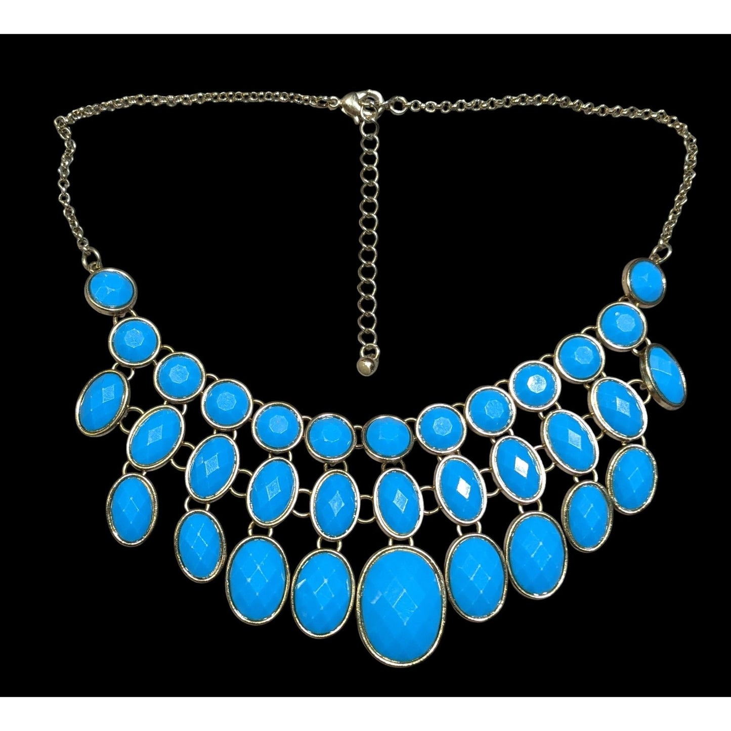 Whimsical Fantasy Blue Faceted Gemmed Bib Necklace