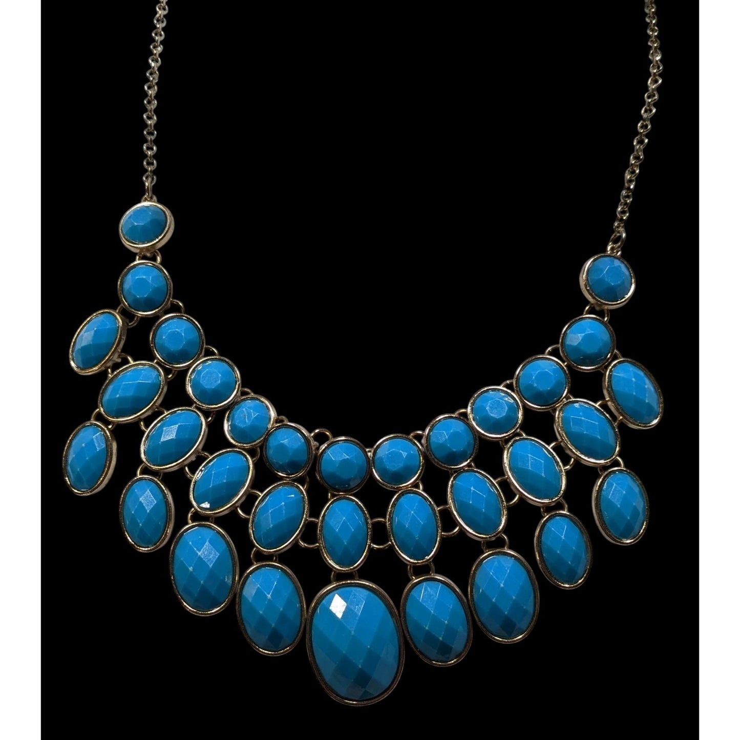 Whimsical Fantasy Blue Faceted Gemmed Bib Necklace