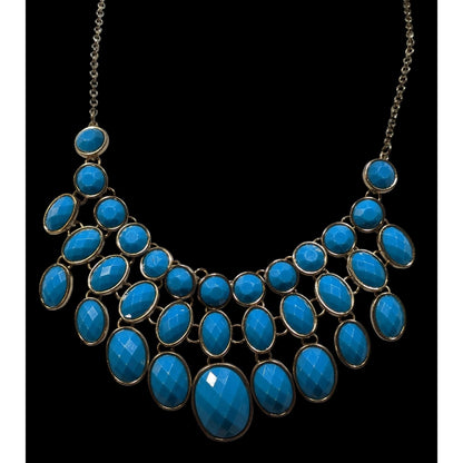 Whimsical Fantasy Blue Faceted Gemmed Bib Necklace
