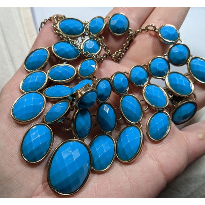 Whimsical Fantasy Blue Faceted Gemmed Bib Necklace