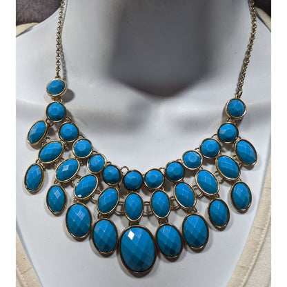 Whimsical Fantasy Blue Faceted Gemmed Bib Necklace