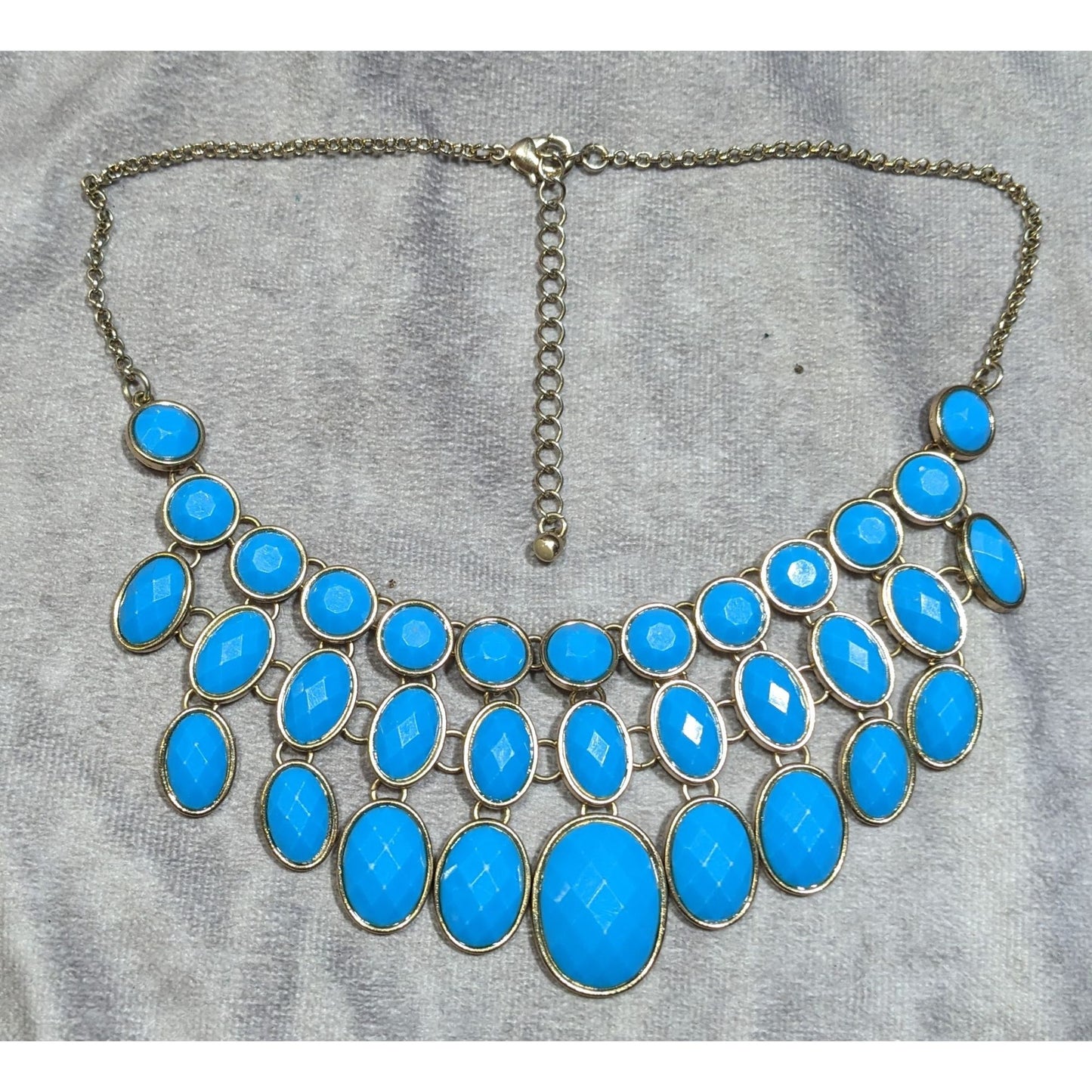 Whimsical Fantasy Blue Faceted Gemmed Bib Necklace