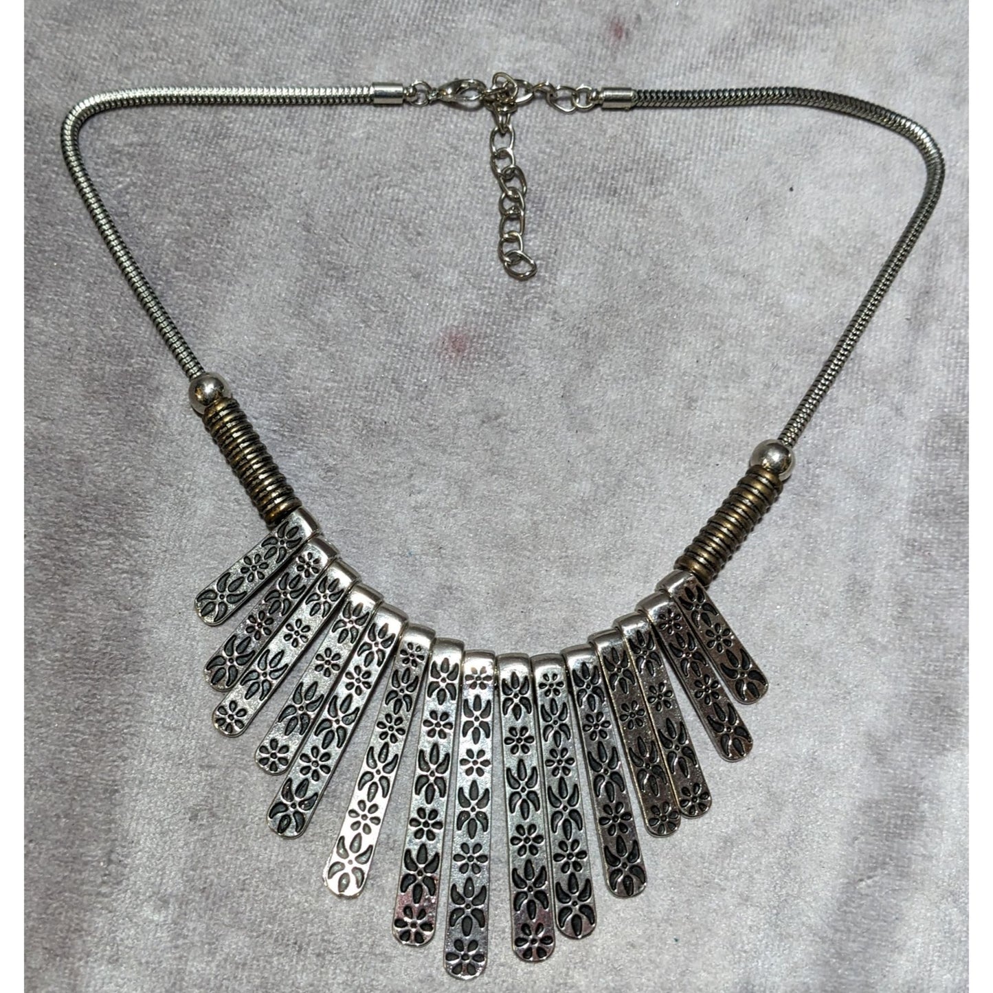 Silver Floral Engraved Graduated Statement Necklace