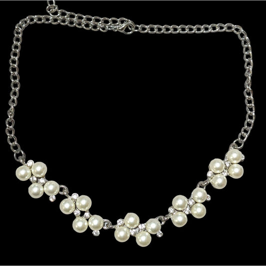 Rhinestone Pearl Cluster Bridal Necklace