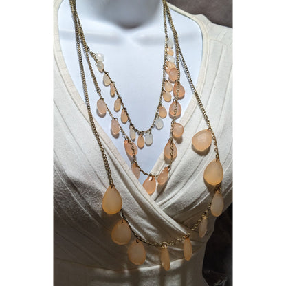 Bohemian Layered Necklace With Peach Teardrop Beads