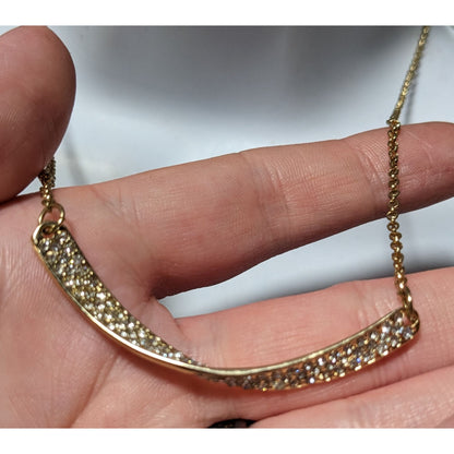 Sparkly Glam Gold Rhinestone Twisted Bar Necklace