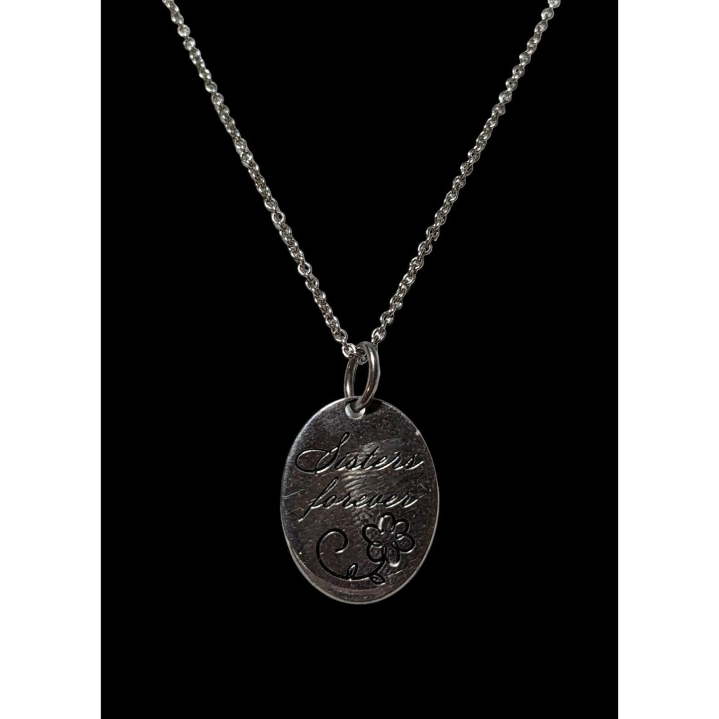 Sisters Forever Silver Floral Pendant Necklace