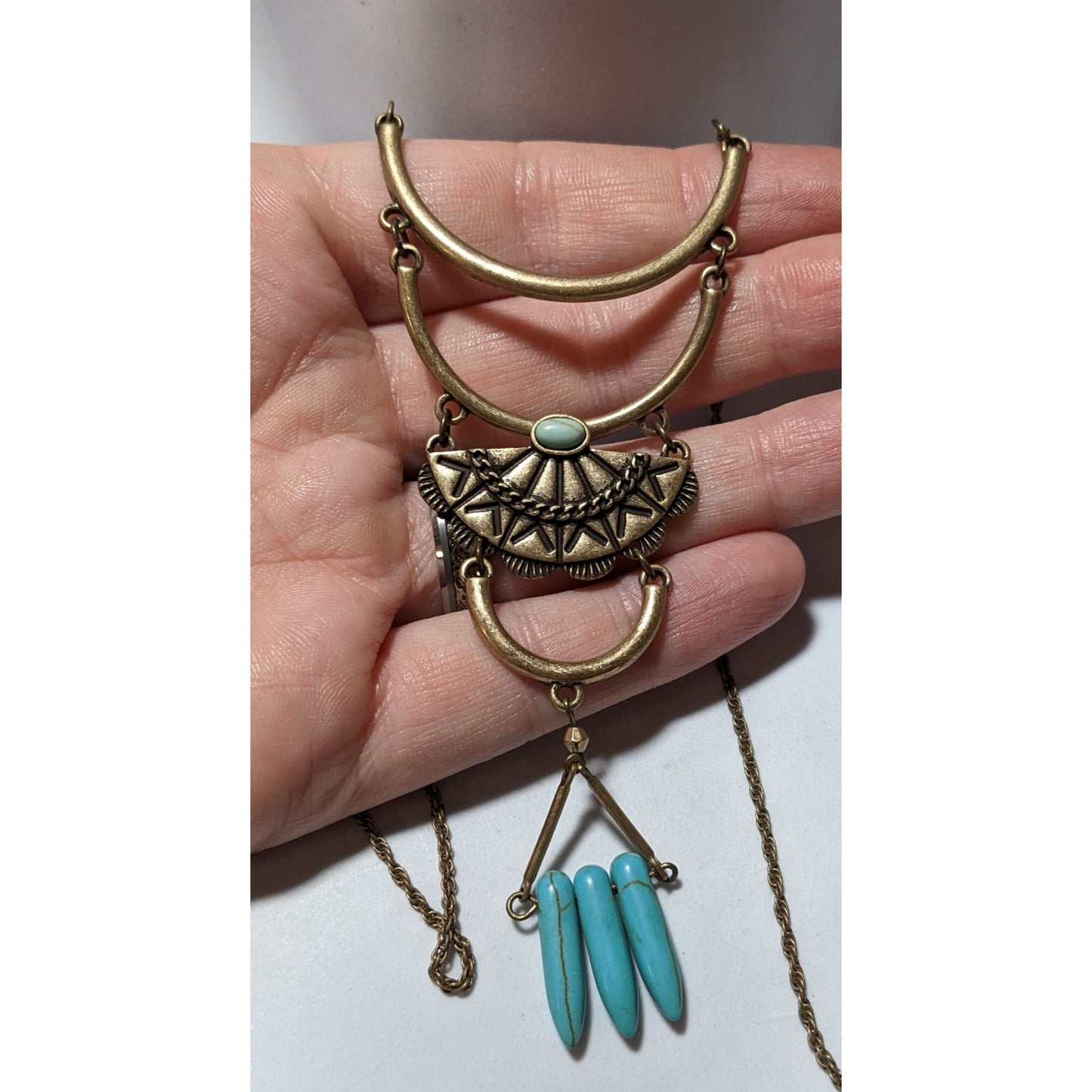 Southwestern Turquoise And Gold Pendant Necklace