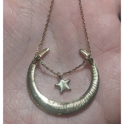 Moon And Suspended Star Gold Rhinestone Neckalce