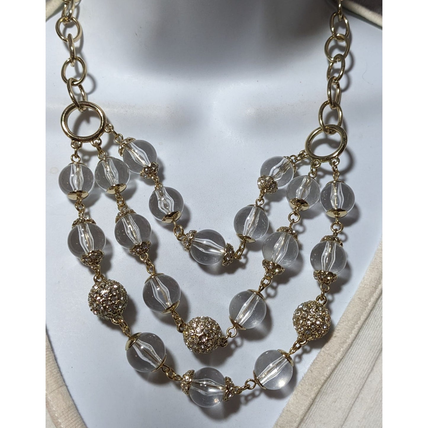 Talbots Gold And Clear Multilayer Statement Necklace