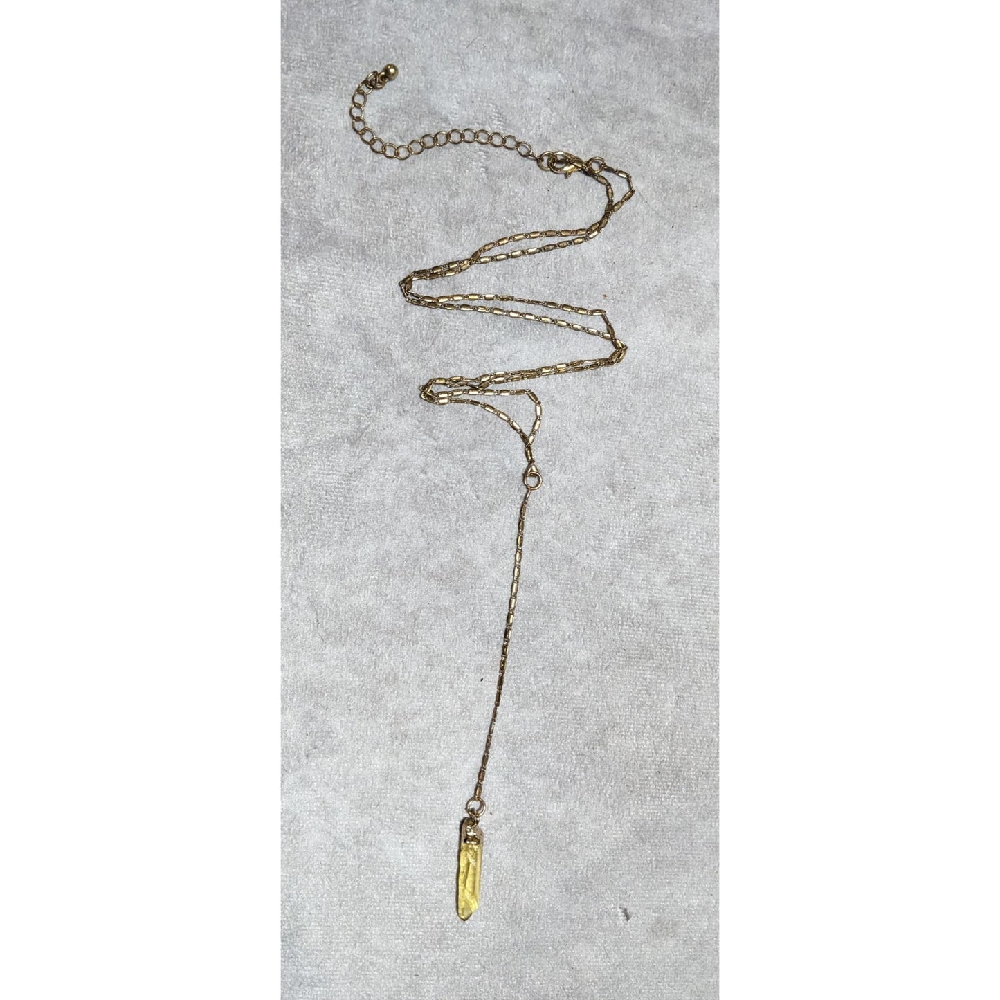 Yellow Crystal Pendant Gold Lariat Necklace