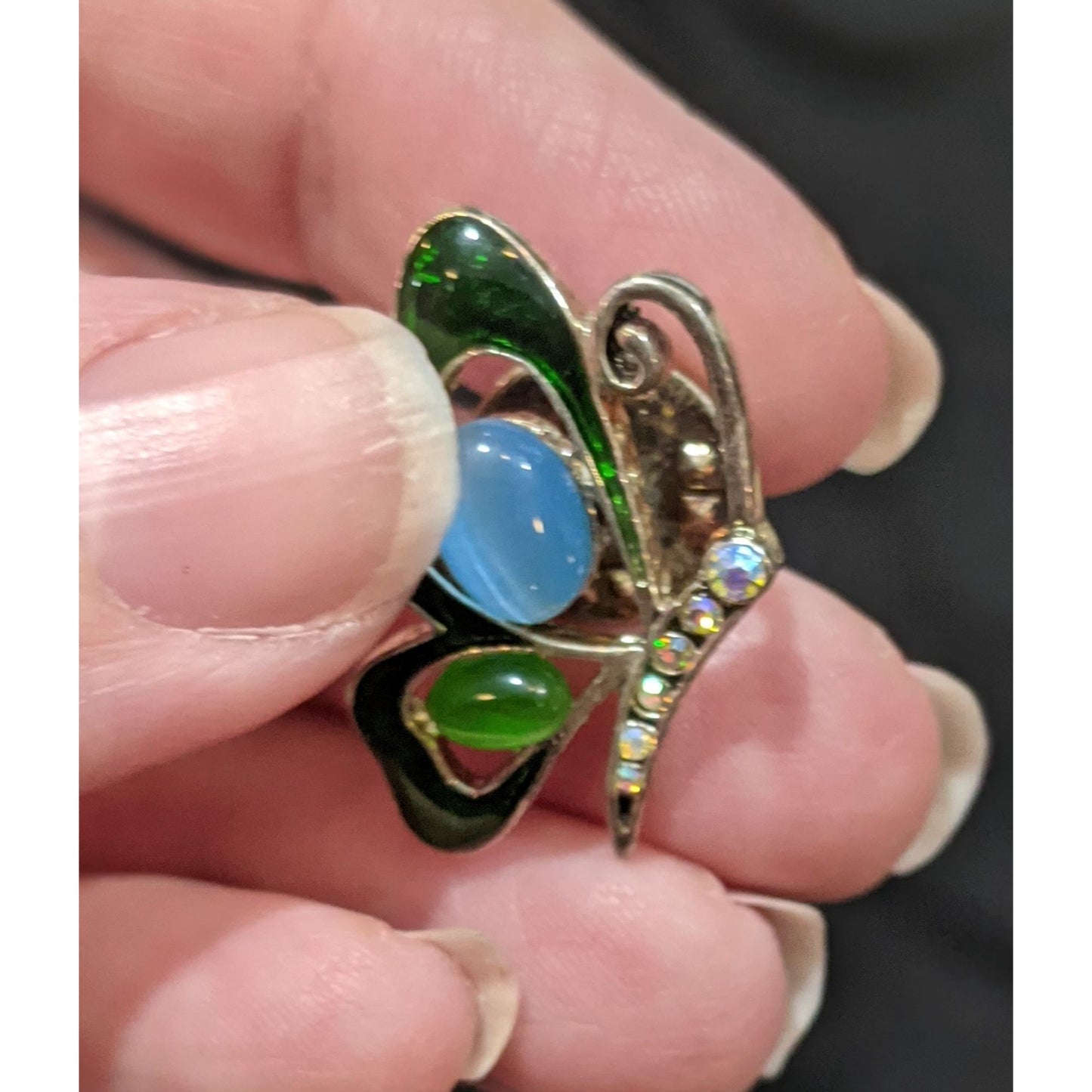 Green And Blue Gemmed Rhinestone Butterfly Pin