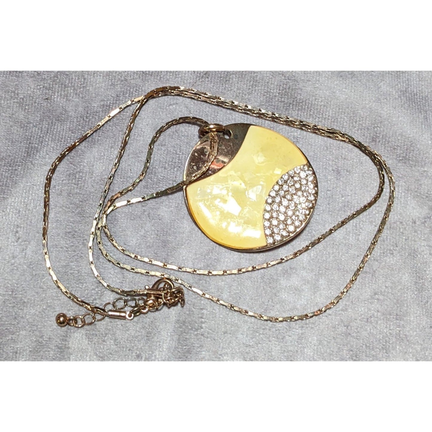 Gold And Yellow Enamel Rhinestone Pendant Necklace