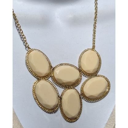 Retro Preppy Cream Gemmed Statement Necklace