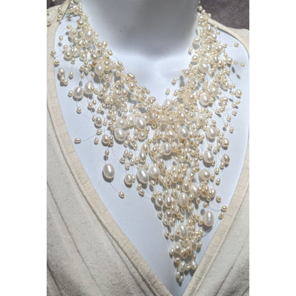 Sterling Pearl Fantasy Fringe Bridal Necklace