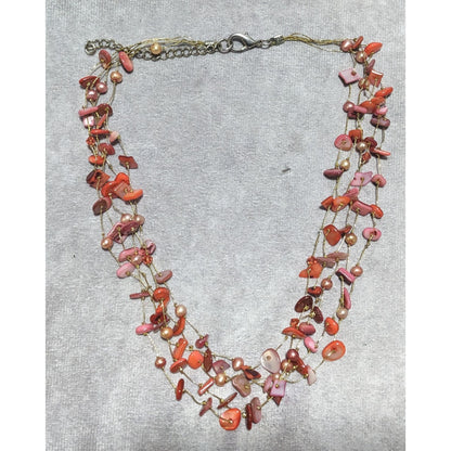 Multi-Strand Pink Shell Chip And Pearl Necklace