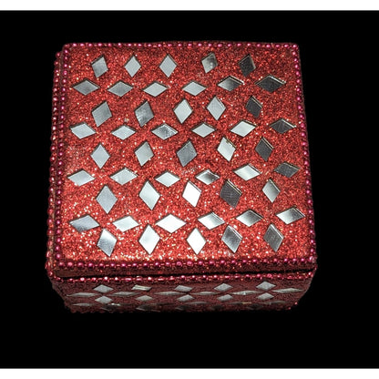 Red Beaded Mirrored Trinket Box