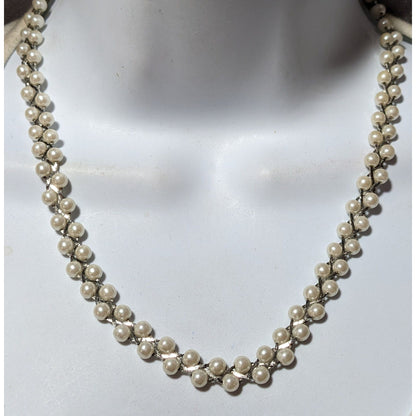 Silver Lattice Faux Pearl Beaded Necklace