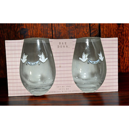 Rae Dunn We Did Wedding Stemless Wine Glasses