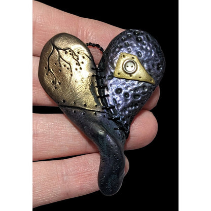 Gothic Handmade Patchwork Heart Metallic Pendant